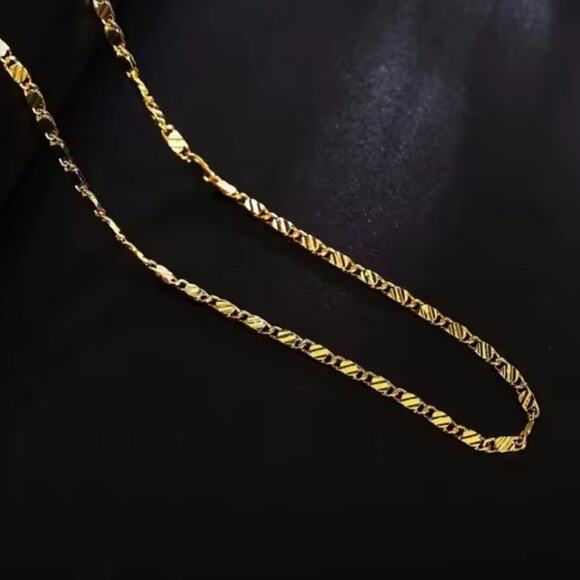 18K Gold Plated Necklace 2 mm Spanish Men's Chain 22 in Christmas Birthday Gift